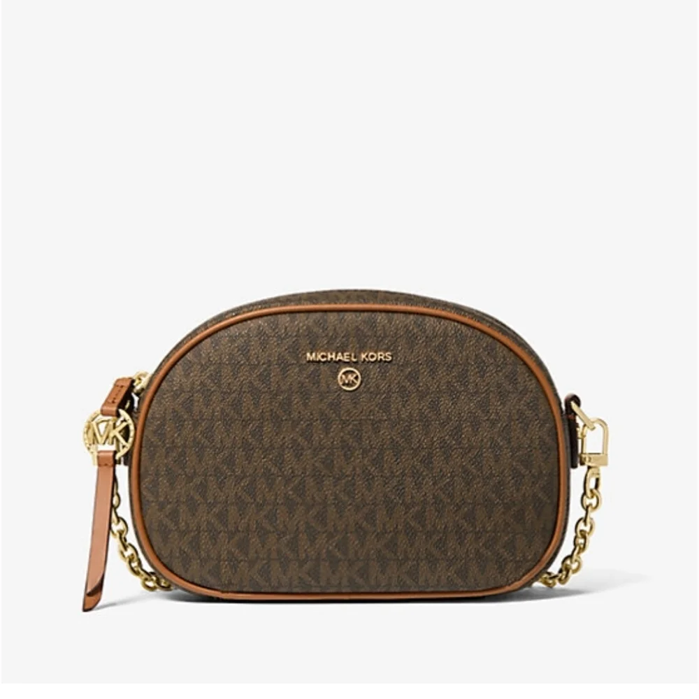 Michael Kors Jet Set Small Signature Logo Oval Camera Crossbody Purse